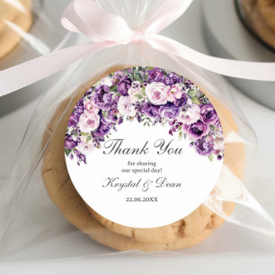 Lila Flieder-Rosé-Blumen-Hochzeit-Rund-Aufkleber Runder Aufkleber