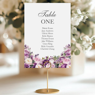 Lila Flieder Schimmer Florale Hochzeitsplatzierung Tischnummer