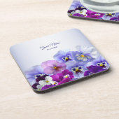 Lila Flieder Stiefmütterchen Florale Rustikale Hoc Getränkeuntersetzer (Linke Seite)