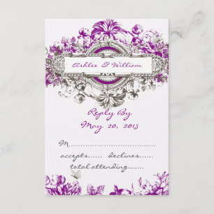 Lila Flieder Vintage Blumen Hochzeit RSVP Karte