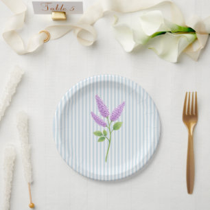 Lila Fliederblüten Hochzeit Blau gestreift Pappteller