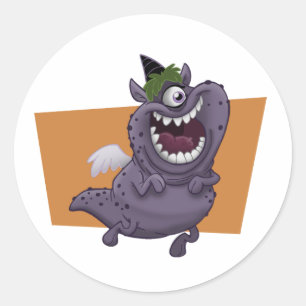 Lila fliegendes Monster Orange Square Runder Aufkleber