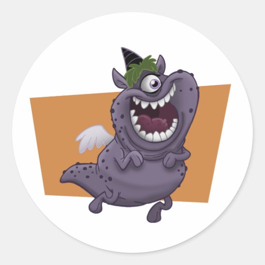 Lila fliegendes Monster Orange Square Runder Aufkleber (Vorderseite)
