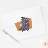 Lila fliegendes Monster Orange Square Runder Aufkleber (Umschlag)