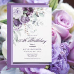 Lila Flora 60. Geburtstag Wasserfarbe Moderne Einladung<br><div class="desc">Schöne lila Aquarellfarben-Blume mit hellgrünem Aquarell, die über extravagantes Drehbuch und modernen Schriftart fließen, um lila Farbe zu koordinieren 60. Geburtstagsparty Einladung. So elegant und raffiniert. Die Rückseite dieser Einladung ist in einem Lavendelfarbe, um in die Kaskade von Blume, die nach unten fließen in der Vorderseite. Diese schöne und sehr...</div>