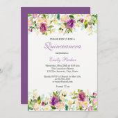 Lila Flora Elegante Quinceanera Einladung (Vorne/Hinten)