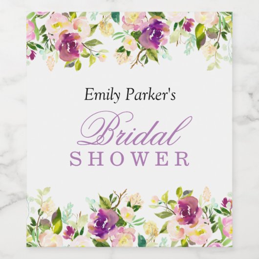 Lila Flora Elegantes Brautparty Weinetikett (Einzelnes Label)