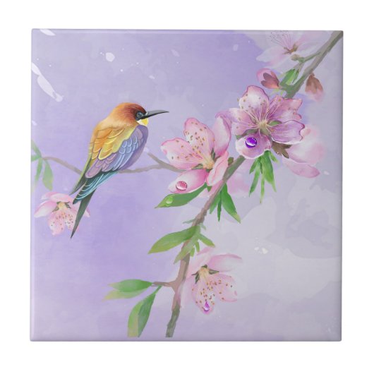 Lila Flora und Fauna Kunst, Dichtung und Musik Fliese (Vorderseite)