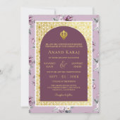 Lila Floral Anand Karaj Punjabi Sikh Wedding Einladung (Vorderseite)