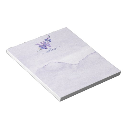 Lila Floral-Aquarell-Monogramm-Papier Notizblock (angewinkelt)