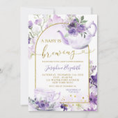 Lila Floral Baby Dusche Tee Party Einladung (Vorderseite)