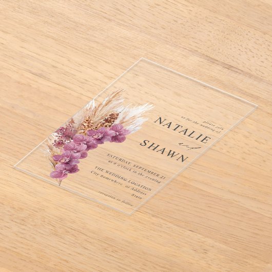 Lila Floral Boho Wedding Acryleinladungen (Ablage )