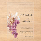 Lila Floral Boho Wedding Acryleinladungen (Vorderseite)
