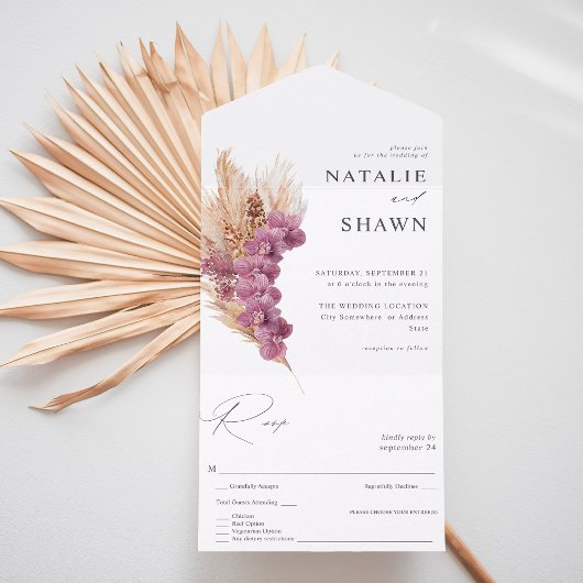 Lila Floral Boho Wedding All In One Einladung