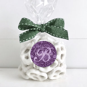 Lila Floral Brocade Monogram Vielen Dank Runder Aufkleber