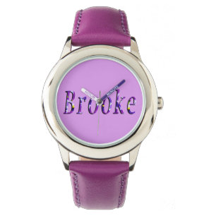 Lila Floral Brooke Name Logo Armbanduhr