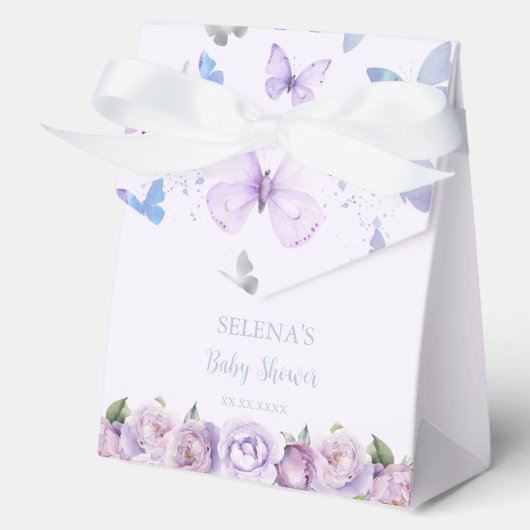 Lila Floral Butterfly Baby Dusche Danke Geschenkschachtel (Vorderseite)