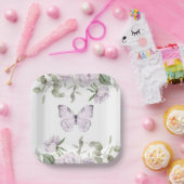Lila Floral Butterfly Girl Babydusche Pappteller (Party)