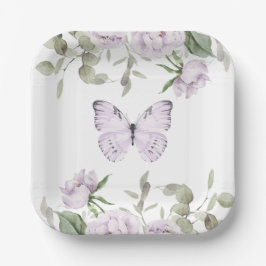 Lila Floral Butterfly Girl Babydusche Pappteller