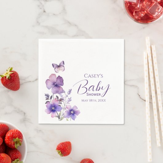 Lila Floral Butterfly Girl Babydusche Serviette (Beispiel)