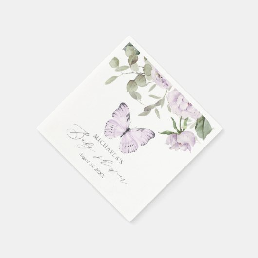 Lila Floral Butterfly Girl Babydusche Serviette (Ecke)