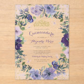 Lila Floral Butterfly Gold Tiara Quinceanera Acryleinladungen (Vorderseite)