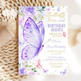 Lila Floral Butterfly Kisses und Geburtstagswünsch Einladung