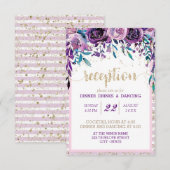 Lila Floral Champagne Gold Hochzeitsempfang Einladung (Vorne/Hinten)