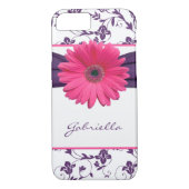 Lila Floral Damask Pink Gerber Daisy Case-Mate iPhone Hülle (Rückseite)