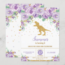 Lila Floral Dinosaur Geburtstagsparty Girl T-Rex