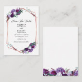 Lila Floral Elegant Save the Date geometrisch Mitteilungskarte (Vorne/Hinten)
