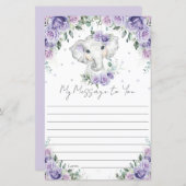 Lila Floral Elephant Geburtstag Kapsel Botschaft (Vorne/Hinten)
