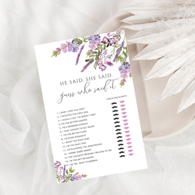 Lila Floral Er sagte, sie sagte Brautparty Game (Von Creator hochgeladen)