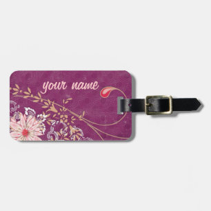 Lila Floral Gepäckträger mit Ledergurt Gepäckanhänger