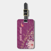 Lila Floral Gepäckträger mit Ledergurt Gepäckanhänger (Vorderseite vertikal)