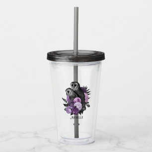 Lila Floral Glam Gothic Owls Acryltrinkbecher