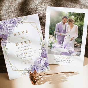 Lila Floral Gold Geometrische Foto Hochzeit Save The Date