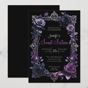Lila Floral Gothic Sweet 16 Einladung