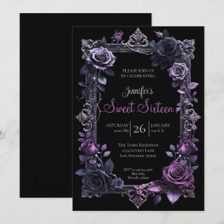 Lila Floral Gothic Sweet 16 Einladung