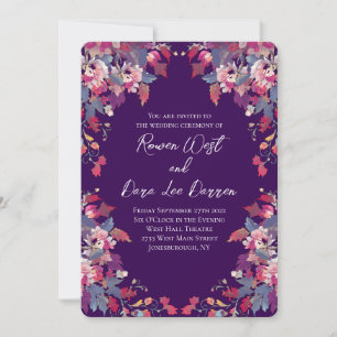 Lila-floral Hochzeitskarten fett Herbst Einladung