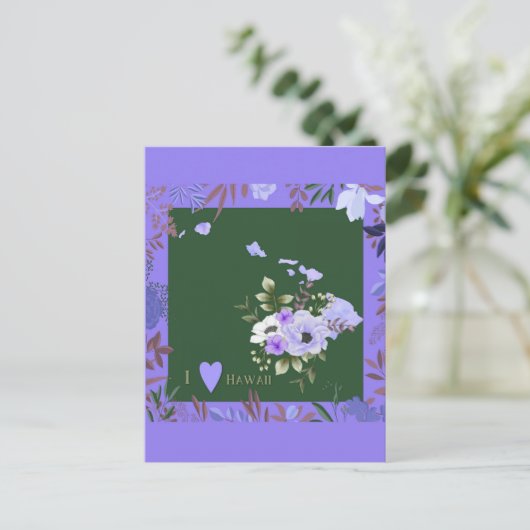 Lila Floral I Liebe Hawaii Staat Karte (Stehend Vorderseite)