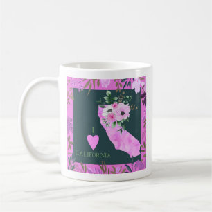 Lila Floral I Liebe Kalifornien Staat Karte Kaffeetasse