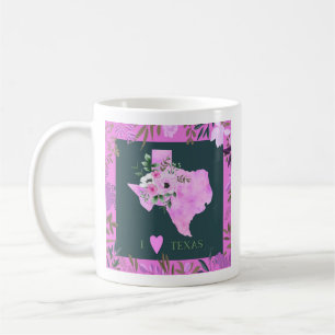 Lila Floral I Liebe Texas Staat Karte Kaffeetasse