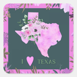 Lila Floral I Liebe Texas Staat Karte Quadratischer Aufkleber