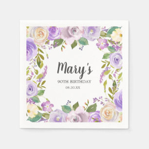 Lila Floral Monogram 90. Geburtstagsparty Napkins Serviette