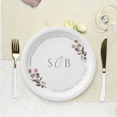 Lila Floral Monogram Hochzeit Pappteller