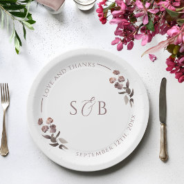 Lila Floral Monogram Hochzeit Pappteller