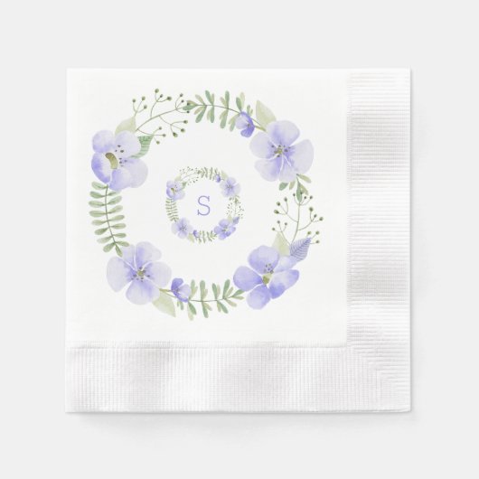 Lila Floral Monogram Wasserfarbenelegante Serviette (Vorderseite)