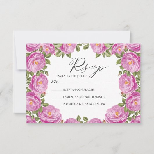 Lila Floral Nuestra Boda Spanish Wedding RSVP Einladung (Vorderseite)