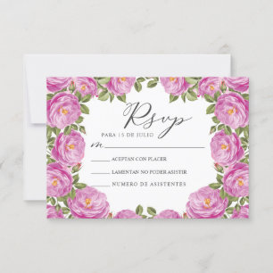 Lila Floral Nuestra Boda Spanish Wedding RSVP Einladung